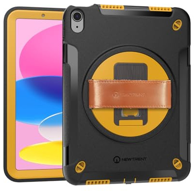 Robuste Schutzhülle für iPad Air 27,9 cm (11 Zoll) M3 2025/M2 2024 (7. / 6. Generation), integrierter Displayschutz, mit echtem Lederband, Ständer, Schultergurt, Gelb (Torque Yellow, für iPad Air 11 7