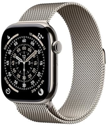 Apple Watch Series 11 GPS + Cellular, Cassa 46 mm in titanio naturale con Loop in maglia milanese naturale - M/L
