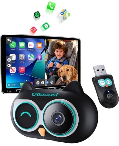 Ottocast Cabin Care 2026, Wireless CarPlay Adapter with 1080P Baby Camera | Converts Wired to Wireless, 150°Wide-Angle Rear View, Plug & Play via USB‑A, Requires Factory Wired CarPlay