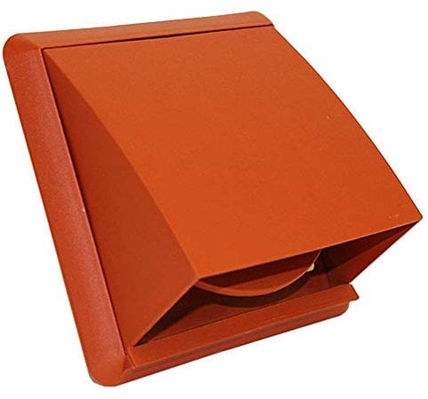 Kair Terracotta Cowled Outlet Grille 155mm External Dimension Wall Vent with 125mm - 5 inch Round Rear Spigot and Wind Baffle Backdraught Shutter