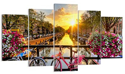 ARTTOR Bilder auf Leinwand 160x85cm Wandbild Blumen Städte - 3081