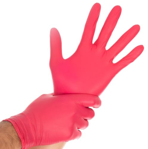 FRANZ MENSCH 1000x Hygostar Einweghandschuhe Safe Light, Einmalhandschuhe Größe M, reißfeste Nitrilhandschuhe, puderfrei, latexfreie Gummihandschuhe, Handschuhe Einweg, Rot in S, M, L, & XL