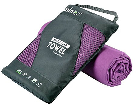 Rainleaf Microfiber Towel Quick Dry Camping & Travel & Gym Towel. Compact | Super Absorbent & Lightweight & Fast Drying. Suitable for Beach, Bath, Backpacking, Hiking, Swim. Purple, 72 x 40 in