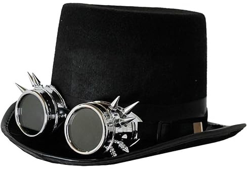 I LOVE FANCY DRESS STEAMPUNK VIKTORIANISCH SCHWARZE ZYLINDER AUS FILZ MIT SCHWARZER BRILLE - PERFEKTES STEAMPUNK KOSTÜM ZUBEHÖR