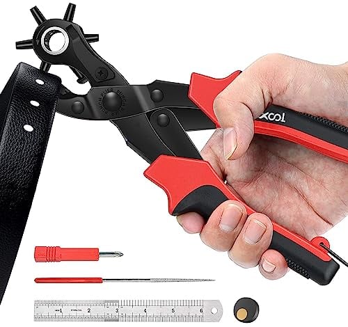 XOOL Lochzange für Leder, Gürtel Lochzange mit Hebelübersetzung, Ermüdungsfreies Arbeiten, Locher, Gürtellochzange für Uhrengürtel, Stoff, Karton, Schuhe, Geldbörsen, Kleidung, uvm…