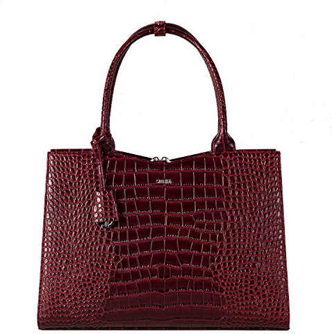 Socha Laptoptasche Damen/Businesstasche Frauen/Aktentasche mit Tragegurt - Elegant - Extra leichte Synthetik - Croco Burgundy Slim Fit - 15.6 Zoll Weinrot, Laptopfach herausnehmbar
