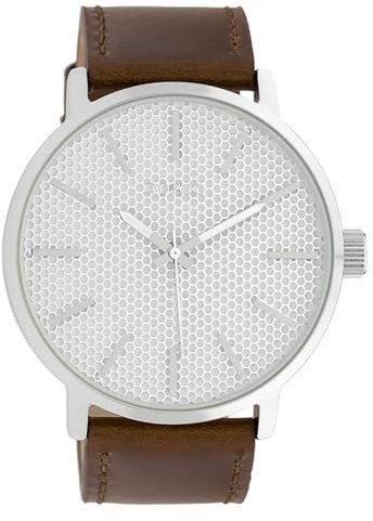 Oozoo Herrenuhr mit Lederband 48 MM Silberfarben/Dunkelbraun C10035