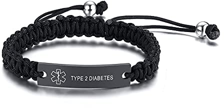 XUANPAI Type 2 Diabetes Handgemachte Geflochtene Seil Einstellbare Medical Alert ID Armband Für Erwachsene & Kinder