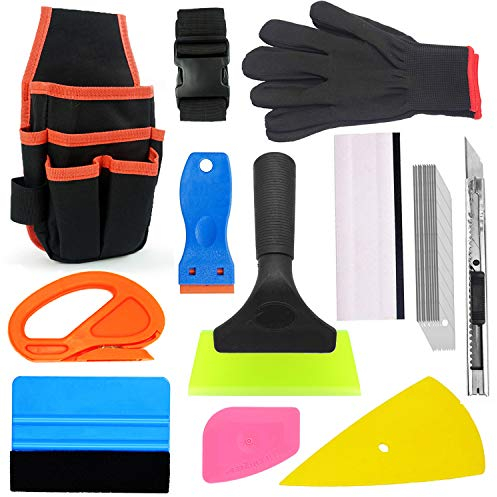 Ewrap Vehicle Window Tinting Kit Vinyl Wrap Tools with Tool Pouch, Felt Squeegee, Water Wiper, Scraper, Work Gloves, For Applying Car Vinyl Wrap, Window Film Tint