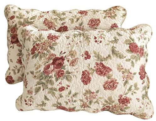 vctops Boho Floral Patchwork Pillow Shams Pack of 2 Farmhouse 100% Cotton Quilted Soft Decorative Pillow Cases Set (Flower,Queen)