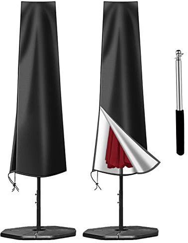 OKPOW Parasol Cover Waterproof - 600D Heavy Duty Garden Parasol Cover Fit for 2.5m 2.7m 3m Large Outdoor Umbrella - Anti-UV Windproof Patio Umbrella Protection Cover With Zip