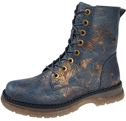 Cipriata Annetta - Botines altos con cordones y cremallera de 8 ojales para mujer, Azul marino bronce multi, 39 EU