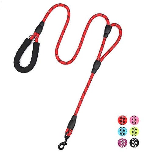 Strong Rope Dog lead 6ft Long with Two Padded Handles,Heavy Duty,Reflective Double Handle Training Dog Lead for Large Dogs or Medium Dogs,Dual Handles Leash(Red)