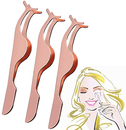 Falsche Wimpern Applicator Werkzeug, 3 Stück Wimpern Verlängerung Wimpernverlängerung Applikator Remover Clip Pinzette Nipper, Edelstahl Pinzette für Frauen Falsche Wimpern Auftragen Make up Zubehör