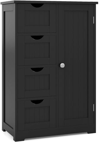 Giantex Armadietto portaoggetti da bagno con cassetti, organizer con 4 cassetti, ripiano regolabile, dispositivo anti-ribaltamento, console per ingresso, mobile da pavimento del bagno (nero)