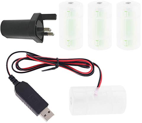 Buwei UK Plug USB Power Supply Adapter 1.5V 3V 4.5V 6V LR20 D Cell Battery Eliminator