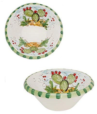 sicilia bedda - Ciotola in Ceramica SICILIANA - Diametro 12 Cm/Altezza 5 Cm - Prodotto realizzato interamente a Mano (Ficodindia)