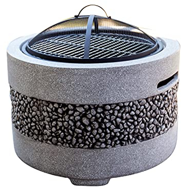 LDIW Feuerstelle für den Außenbereich Feuerschale mit Grillrost & Schutzgitter für Heizung/BBQ,Garten Terrasse Feuerstelle Stahl, Grill,Weiß