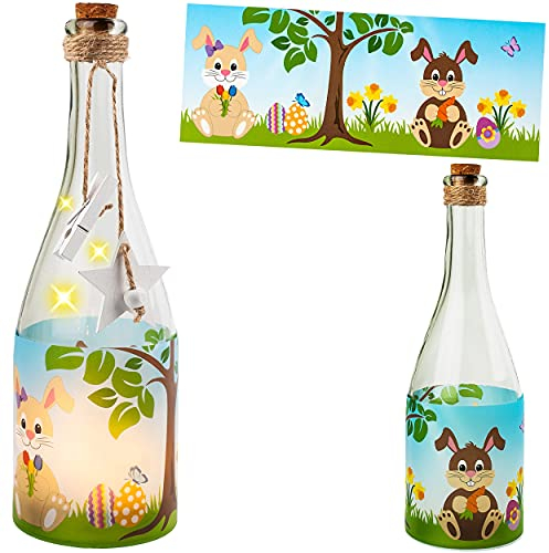 alles-meine.de GmbH 3 Stück Glas - Lichterflaschen Motiv frei wählbar 6 Stück LED Ostern - Osterhase & Ostereier Timer Funkiton - LICHT Dekoflaschen/Flaschen - 28 cm ..