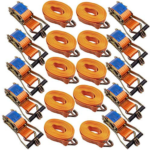maXpeedingrods 10Pcs 5000kg Cinghie di ancoraggio con gancio 10m, EN 12195-2 Cinghia Di Fissaggio, Cinghia Di Tensione professionali con Cricchetto e Gancio, due parti 50mm