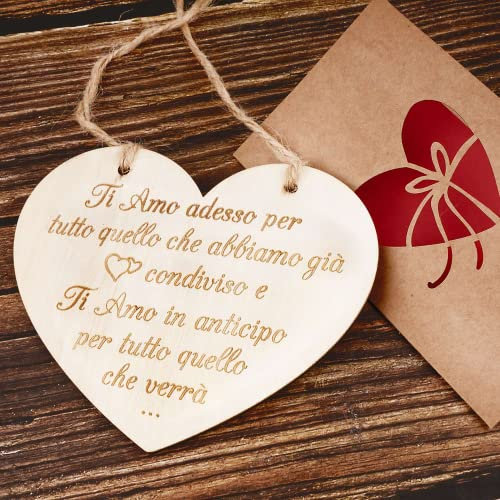 Targa in Legno Amore Cuore Targhetta Ti Amo Porta Biglietti Auguri Regalo per Ragazza Lei Fidanzata Decorazione per Valentine Matrimonio Anniversario Natale Casa Cartello