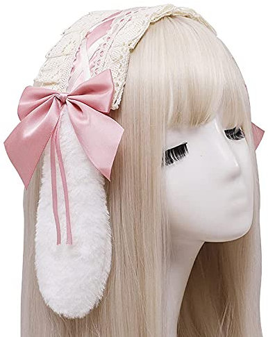 Lolita Stirnband Haarreif Haarband Maid Gothic Cosplay Hasenohren Kopfbedeckung Kopfschmuck Haarschmuck Süße Rüschen Spitze Satin Bowknot Lace Hair Hoop Party für Frauen Mädchen Accessories
