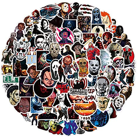 100Pcs Classic Horror Movie Stickers Laptop Car Scrapbook Phone Skateboard Stickers Gifts Horror Movie Merchandise Vinyl Waterproof Aesthetic Personalised Stickers for Teens Boys Girls Adults Children