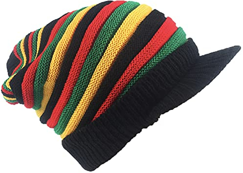 Rasta-Mütze aus Wolle, Reggae, Jamaika Jamaica Mütze, Bunte Beanie, gehäkelt, gestrickt, lockere Baggy Cap, Hippie Hip hop Hat, Skull Cap Herren