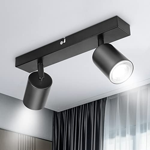 TaFiCo Deckenstrahler LED 2 Flammig - Deckenleuchte Schwarz GU10 - Strahler Deckenleuchte Schwenkbar und Drehbar Wandspot Innen für Küche Wohnzimmer Schlafzimmer Flur (Leuchtmittel Nicht Inklusive)