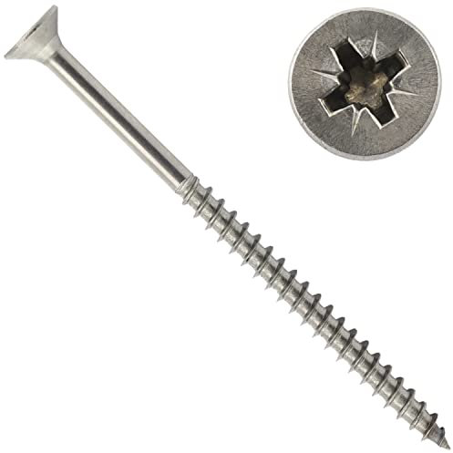 OPIOL QUALITY® Spanplattenschrauben mit Senkkopf und Kreuzschlitz POZI Z 4,5x90 mm aus Edelstahl A2 V2A (4 Stück) Teilgewinde Holzschrauben Universalschrauben