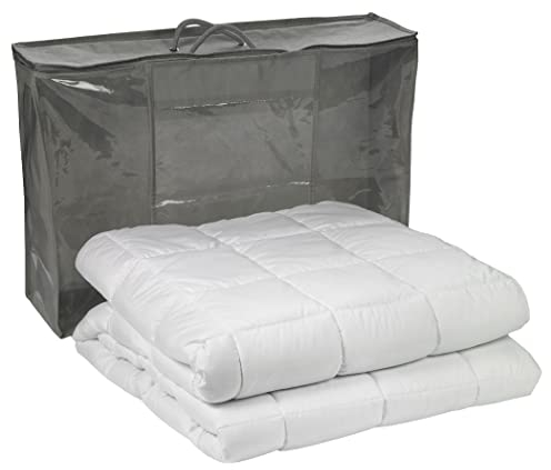 sleepling 197262 Gewichtsdecke 9 kg, Entspannungsdecke gegen Stress und Schlafstörungen, Aufbewahrungstasche, Kassettendecke mit Glasperlenfüllung, Made in EU, 155 x 220 cm, weiß
