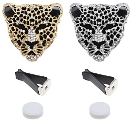 VGOL 2 x Auto-Lüftungsschlitz-Clip, glitzernde Strasssteine, Leopardenform, für ätherisches Öl, Diffusor mit Duft, Wattepad, Auto-Zubehör, Auto-Innendekoration
