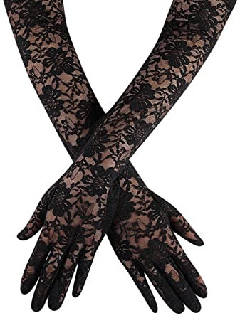 Suxgumoe UV Schutz Lange Spitzenhandschuhe Damen Lange Hochzeitshandschuhe Vintage Elegante Ellbogenlänge Damenhandschuhe für Opern Teeparty (Schwarz)