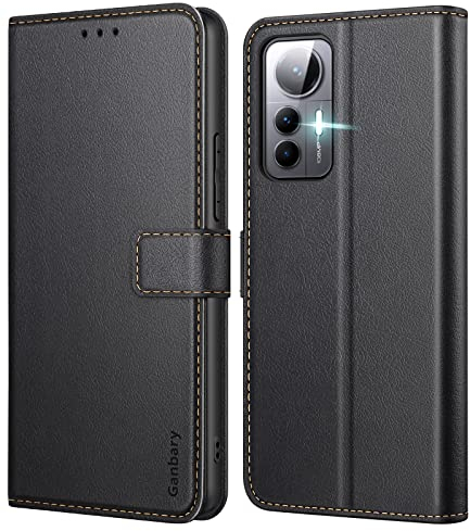 Ganbary Funda Compatible con Xiaomi 12 Lite, Funda Tapa Libro Movil Carcasa PU Cuero Funda para Xiaomi 12 Lite [Protección Completa] [Ranura Tarjeta][Función Soporte], Negro
