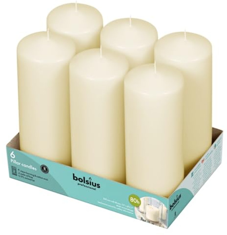 BOLSIUS Ivory Professional Pillar Candles 20cm x 7cm (Pack of 6)