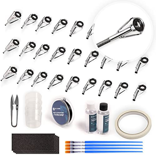 OJY&DOIIIY Fishing Rod Tip Repair Kit with Glue,Complete Supplies for Fishing Pole Tip Replacement with Rod Epoxy,Top Eyelets and Wrapping Thread