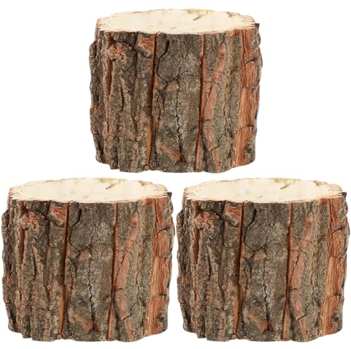 Operitacx 3 pz Corteccia di Legno Vaso di Fiore Naturale Log Succulente Fioriera Rustico Ceppo di Albero Fioriera Vaso di Cactus Vaso Giardino Balcone Decorazione