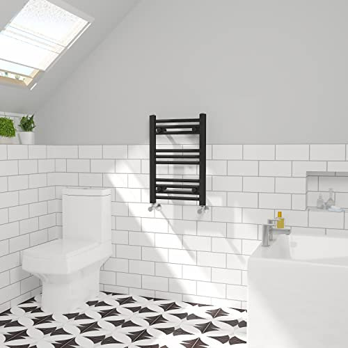 NRG Straight Central Heating Towel Rail Bathroom Heated Rad Radiators Ladder Warmer - Black 600×400mm