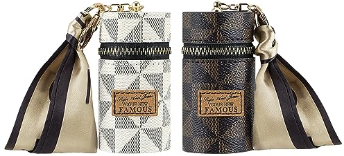 Adorila Lot de 2 étuis à Rouge à lèvres en Cuir pour Sac à Main, Organisateur de Rouge à lèvres de Voyage avec Porte-clés pour Femme (Marron, Blanc)