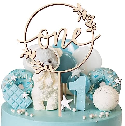 COLOFALLA Cake Topper One im Kranz Tortendeko Holz Torten Topper Cupcake Topper 1. Geburtstag Kuchen Deko für Babyparty Neutral Wild One Kindergeburtstag Mädchen Junge