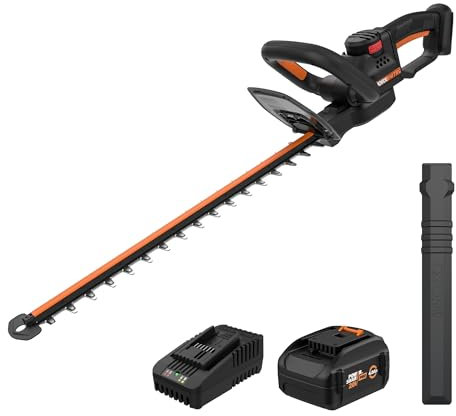 Worx Nitro 20V Brushless 22'' Cordless Hedge Trimmer - WG263 (Battery & Charger Included),Black, Orange