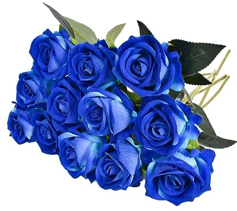 Disnace 12 Stück Künstliche Rosen, 30CM Kunstrosen Single Long Stem Kunstblumen, Realistische Künstliche Blumen Fake Rose Bouquet Seiden für Wedding Dekor Hausgarten Geburtstag Party Hotel (Blau)