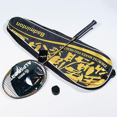 ALPSPORT TAJ 4U G5 Max 15,9 kg 800T Goldener Drache und Schwert Muster Vollcarbon Badmintonschläger mit 1 Tragetasche, 1 Griff, professioneller Graphit-Badmintonschläger für Sporttraining