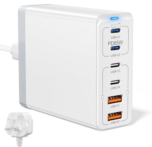 USB C Charger, Total 165W GaN Fast Charger Plug 6 Port USB C Charging Station 65W/45W/25W/20W/18W Compatible with MacBook Pro/Air,HP Laptop,iPad,iPhone 12/13/14/15, Samsung S23/22/21