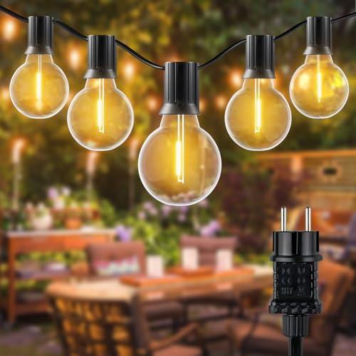 CheDux LED Lichterkette Außen Strom G40 19M 30 Birne mit 2-Birne Retro Glühbirne Lichterkette Außen Wetterfest, Anschließbare Lichterketten für Höfe, Gärten, Tavernen, Arkaden und Cafésn