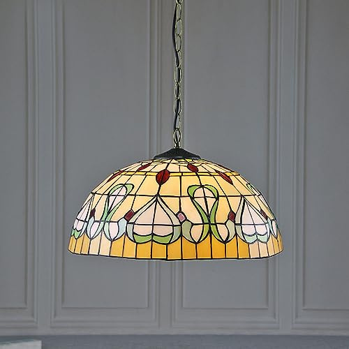 Retro Tiffany Esstisch Glas Hängeleuchte Ø45cm Wohnzimmer Vintage Deckenleuchte Pendelleuchte Landhaus Loft E27 Küchenlampen Deckenlampe 2 flammig Esszimmer Hängelampe Schlafzimmer Cafe Bar (B)