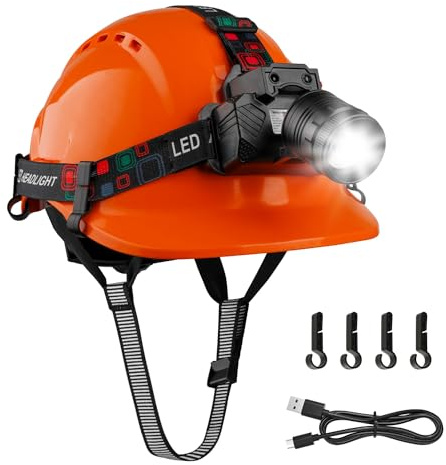 Mustbau EN397 Schutzhelm mit LED, Bauhelm für Erwachsene, mit Gestensensor-LED-Licht, Lange Batterielebensdauer Geeignet für Baustellen, Nachtarbeit, Angeln, ABS-Material für Männer und Frauen