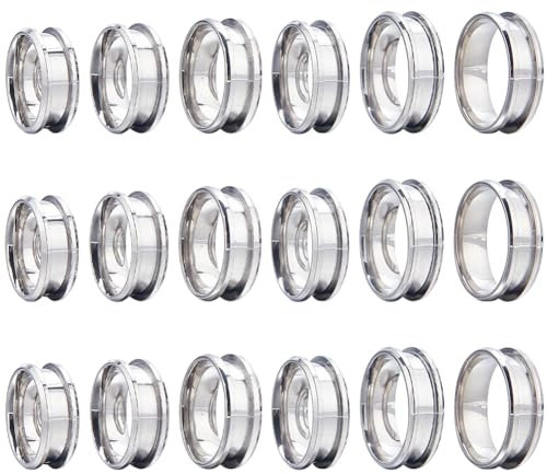 SUNNYCLUE 1 Box 18 Stück Gerillter Fingerring Aus Edelstahl US Größe 7/8/9/10/11/12 Ringkernrohlinge 8 mm Breit Leer Rund Gerillte Inlay Ringrohlinge Für Schmuckherstellungssets Männer Frauen DIY Bast