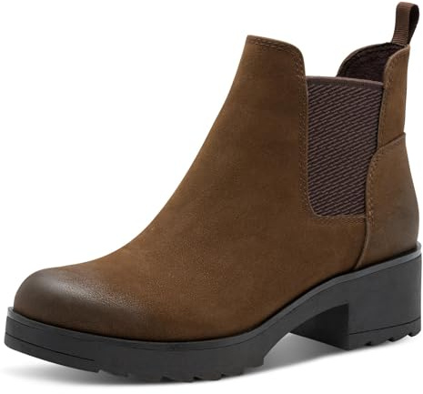 MARCO TOZZI Damen Chelsea Boots Vegan mit Blockabsatz, Braun (Cafe), 40 EU
