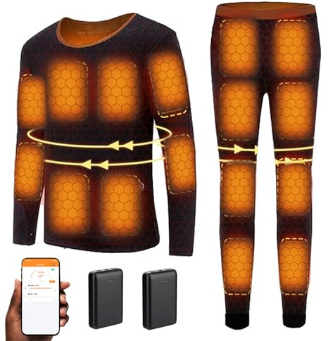 IMYOGI Cozy Heated Underwear Shirt And Pant, APP Control Battery Powered Thermal Base Layer with 28 Heating Zones for Man Woman